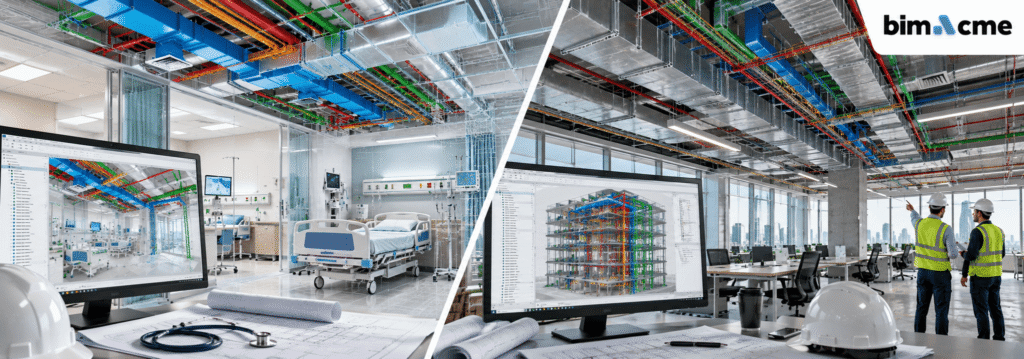 MEP BIM Coordination Services on Healthcare vs Commercial Projects: Why the Workflow, Standards, and Stakes Are Completely Different
